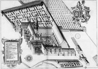 17th Century Engraving of the Abbey of La Sauve-Majeure, France, in the Book Monasticon Gallicanum by Michel Germain